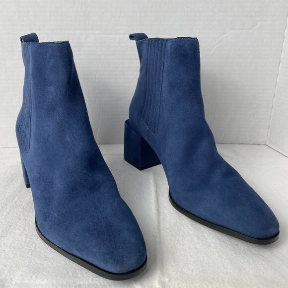 Seychelles Shoes - Seychelles Blue Suede Ankle Bootie with Offset Block Heel